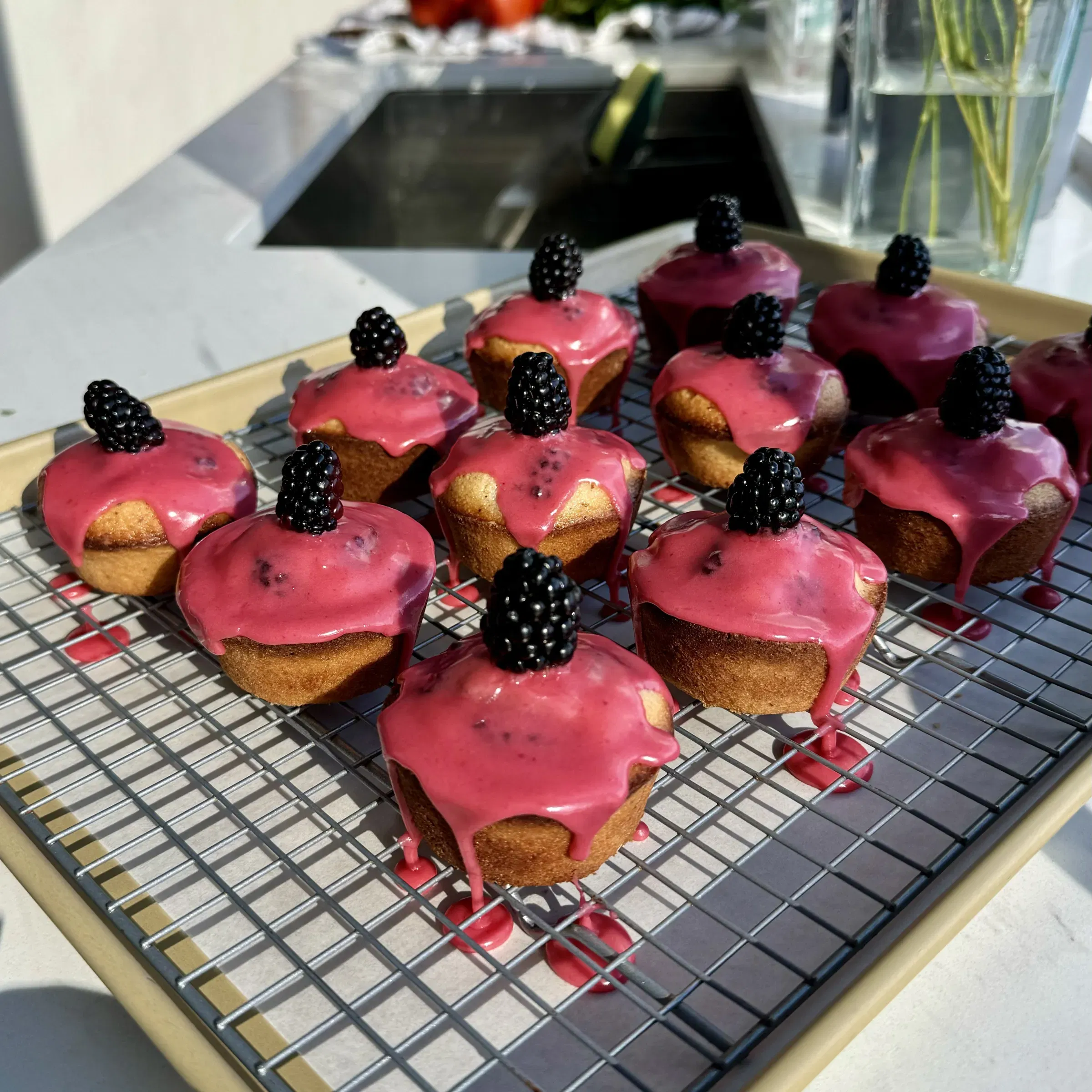 Mini Brown Butter Blackberry Cakes with Yuzu Glaze