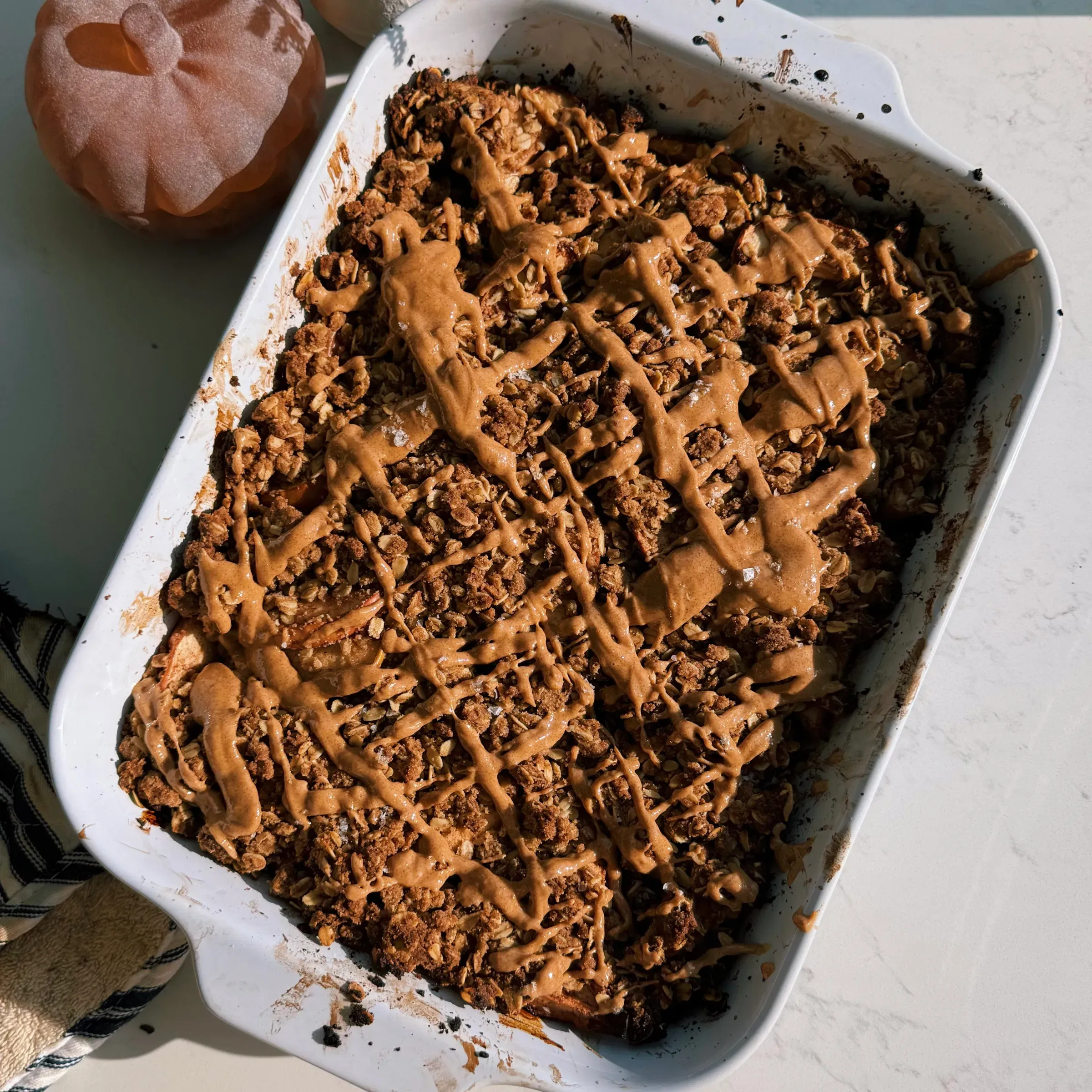 Apple Crumble with Peanut Butter Drizzle