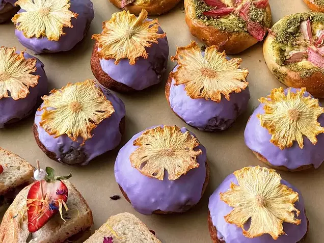 Lavender Brioche Donuts with Pineapple Flowers