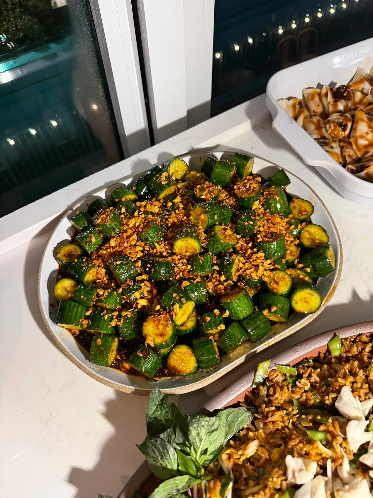 Cucumber Salad with Lots of Garlic Crunchies