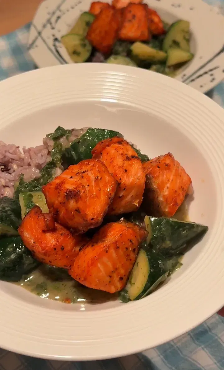 Aromatic Green Curry Arctic Char with Spinach and Zucchini