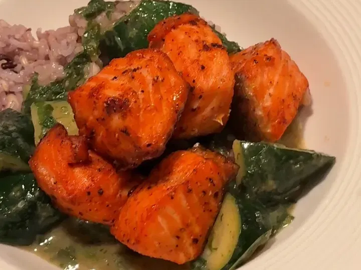 Aromatic Green Curry Arctic Char with Spinach and Zucchini