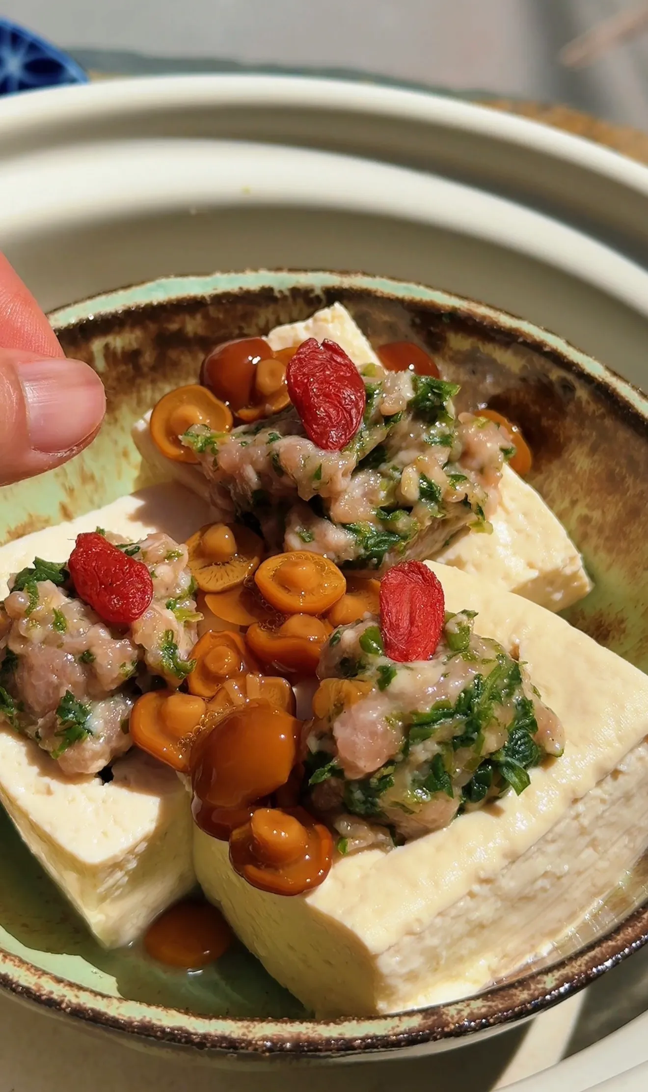 Steamed Tofu with Pork & Wild Greens