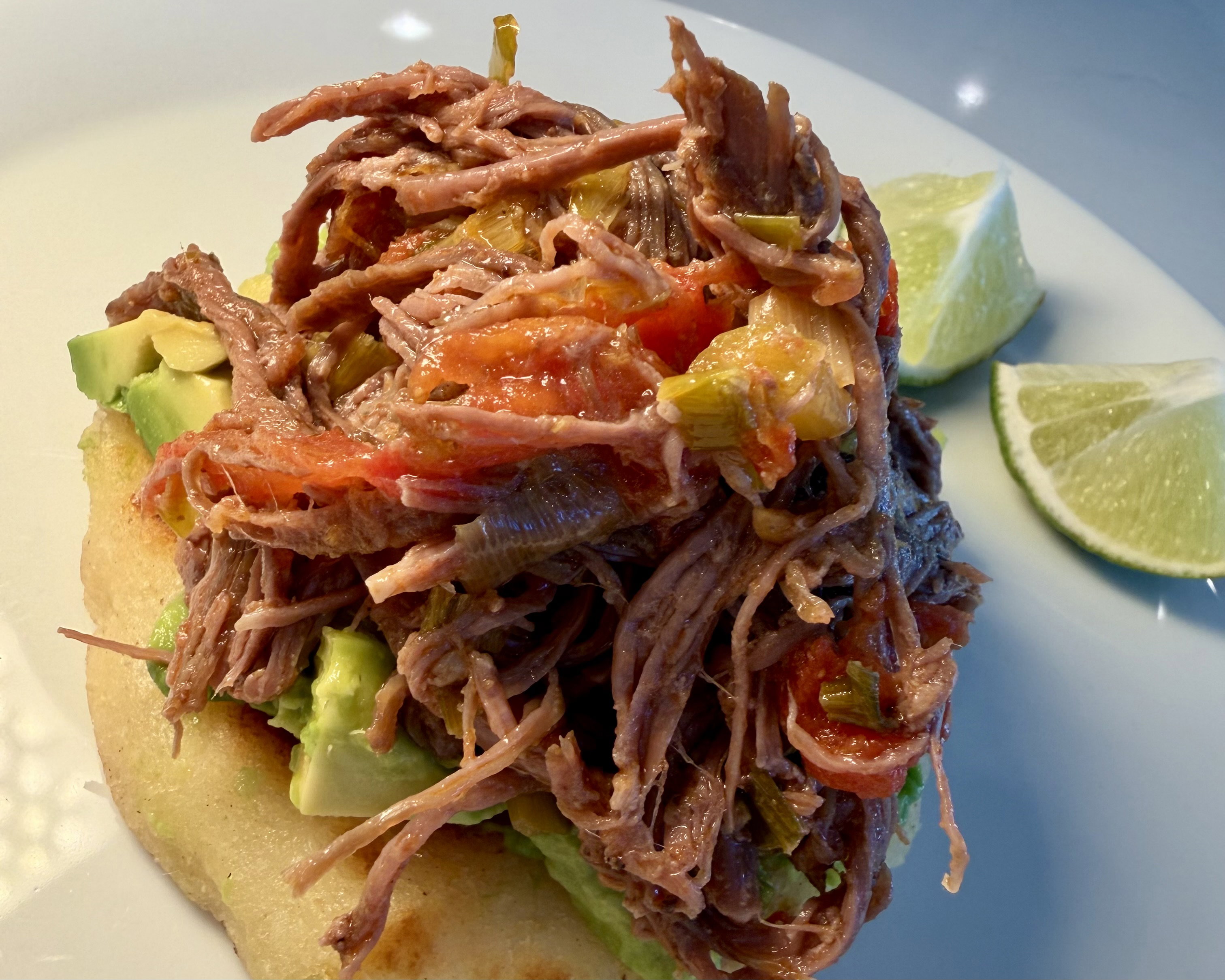 Arepas with Shredded Beef in Hogao