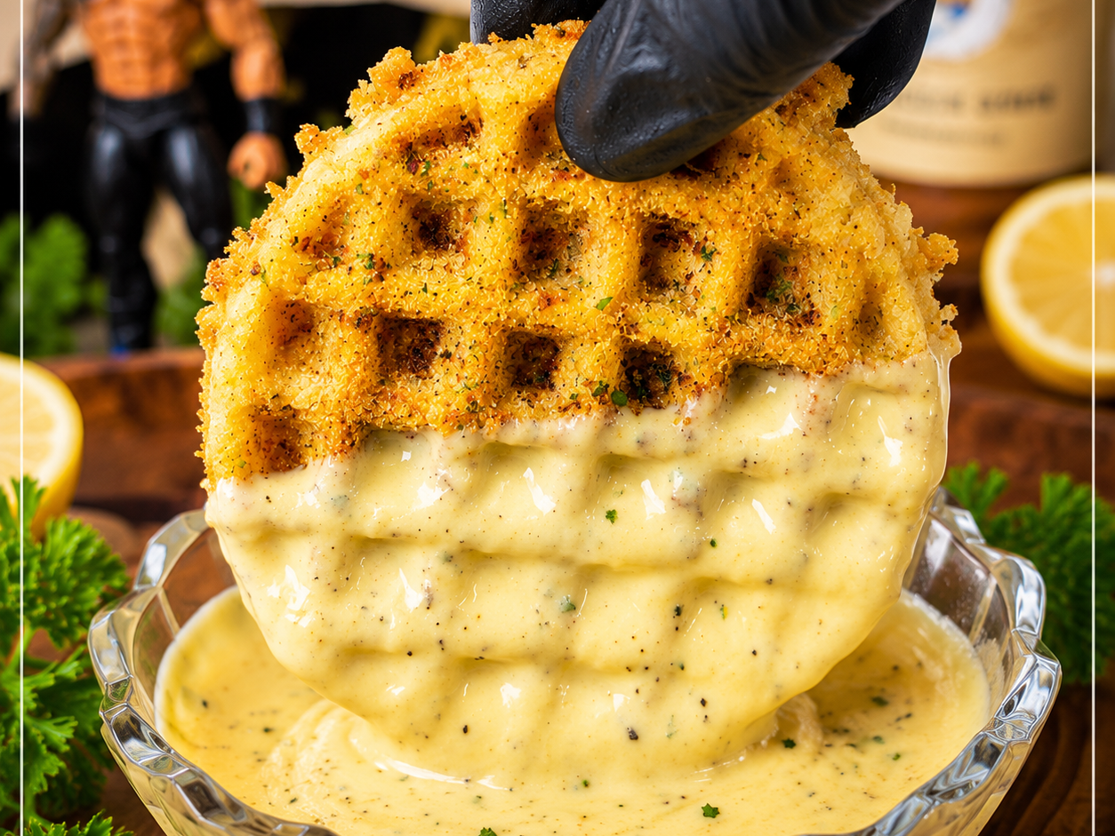 Crispy Tater Tot Waffles with Simple Butter Cheese Sauce