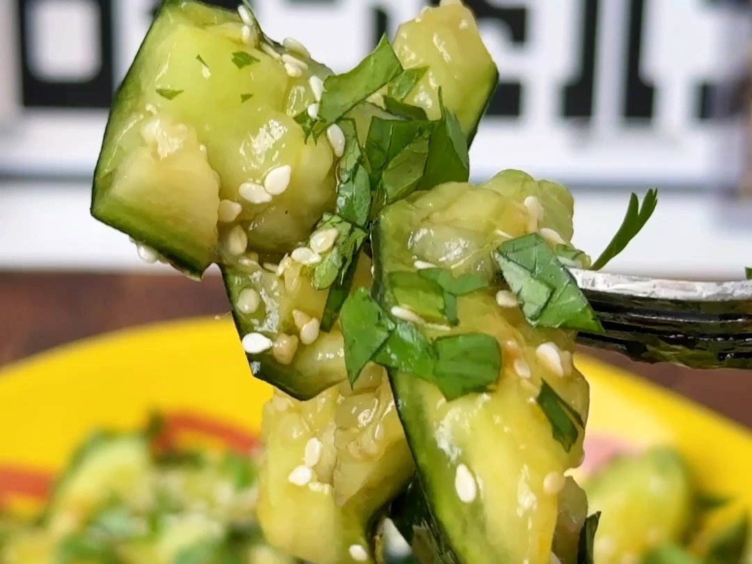 Smashed Cucumber Chili Crunch Salad