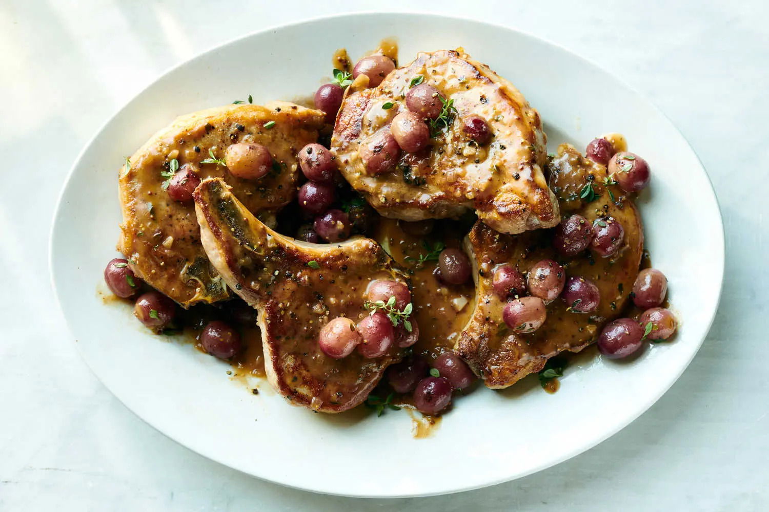 Skillet Pork Chops With Blistered Grapes