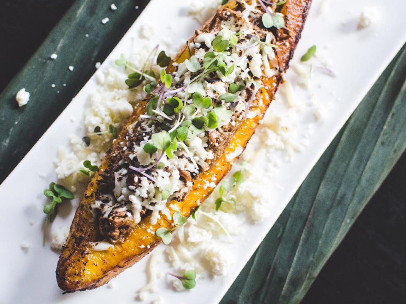 Roasted Sweet Plantains Stuffed with Ground Beef