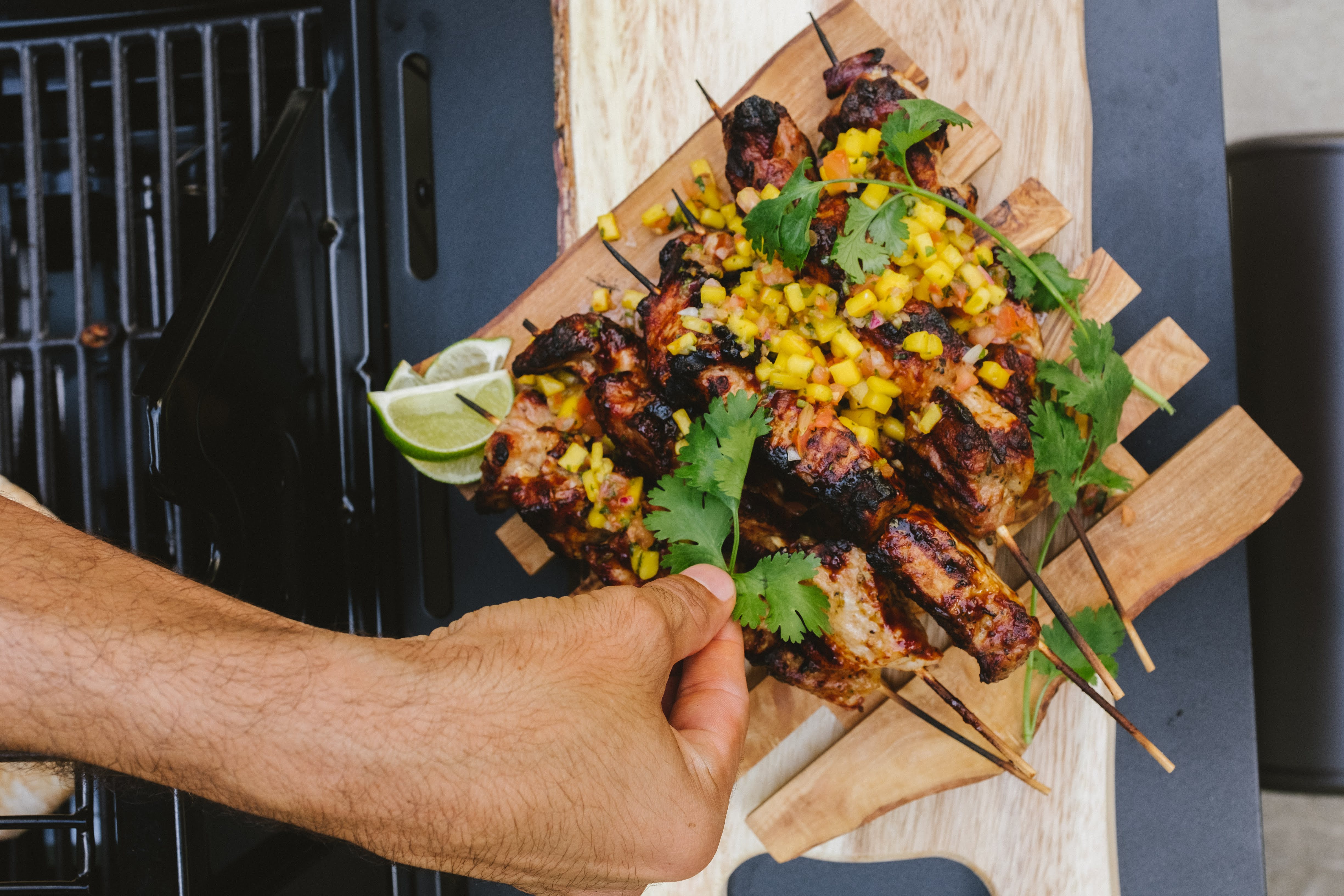 Pinchos (Puerto Rican Chicken Skewers) with Mango Salsa
