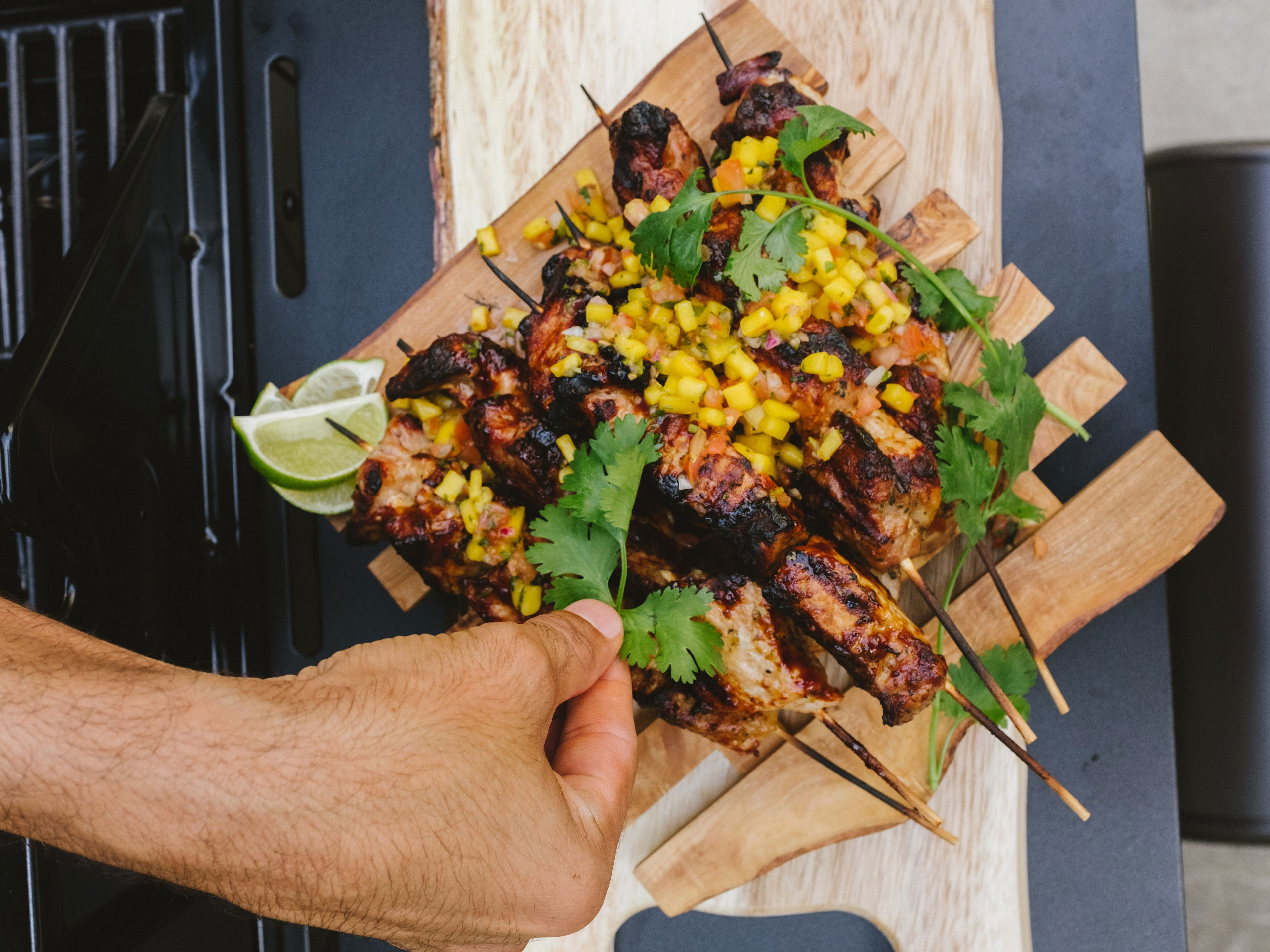 Pinchos (Puerto Rican Chicken Skewers) with Mango Salsa