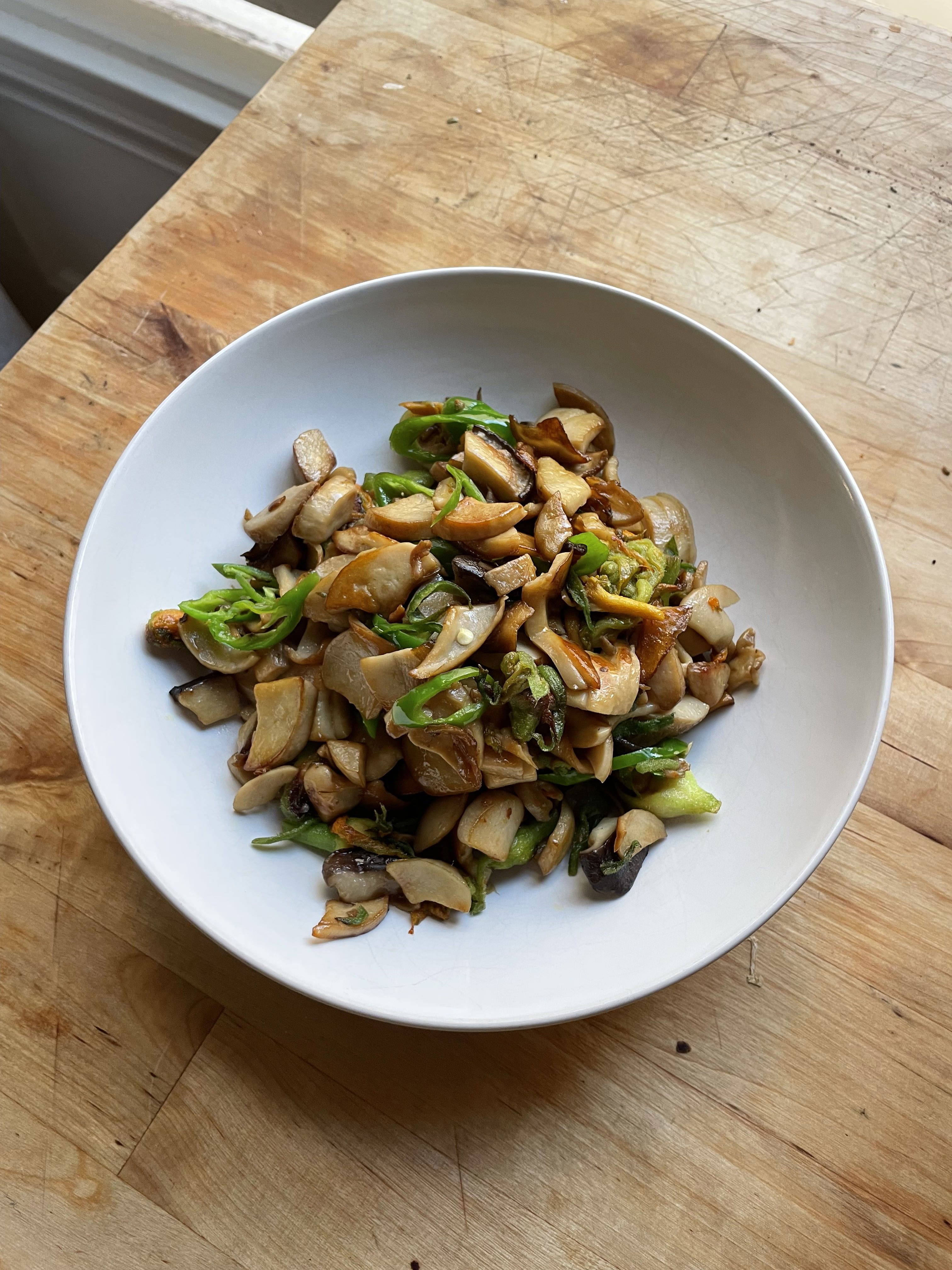 King Oyster Mushroom and Squash Blossom Stir Fry