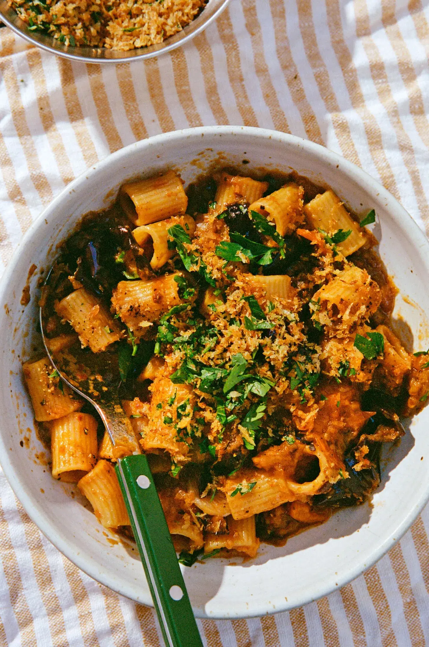 Roasted Eggplant Pasta with Parmesan Breadcrumbs